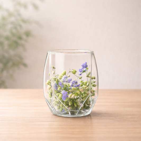 Minimal Cam Bardak İçinde Kuru Çiçek Dekoratif Obje Estetik Masa Süsü Şık Tasarım