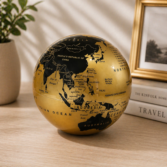 Masa Üstü Dönen Dünya Küre Dekoratif Ofis Aksesuarı Gold Siyah Modern Dünya Haritası Şık Tasarım