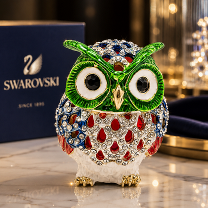 Swarovski Taşlı Baykuş Biblo | Renkli Kristal Görünümlü Dekoratif Baykuş Objesi