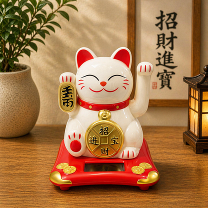Solar Enerjili Şans Getiren Kedi Maneki Neko Dekoratif Biblo Feng Shui