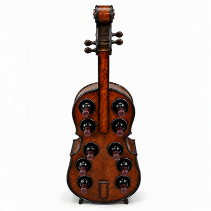 Keman Tasarımlı Ahşap Şaraplık – Dekoratif Çoklu Şişe Standı 103*18*36 Cm