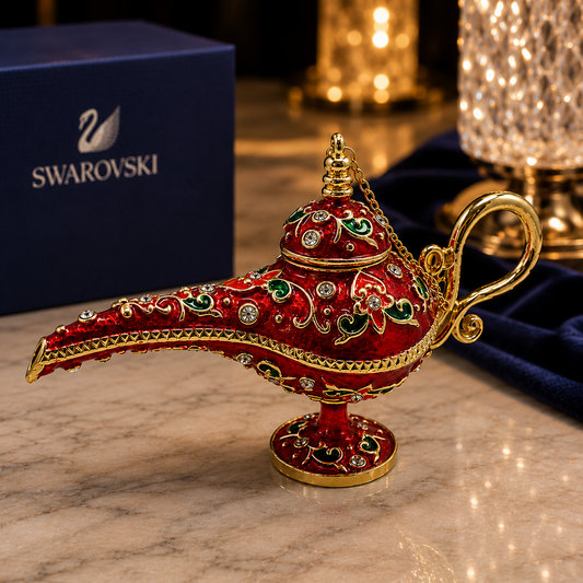 Swarovski Taşlı Dekoratif Alaaddin Sihirli Lamba Biblo – Lüks Kırmızı Tasarım