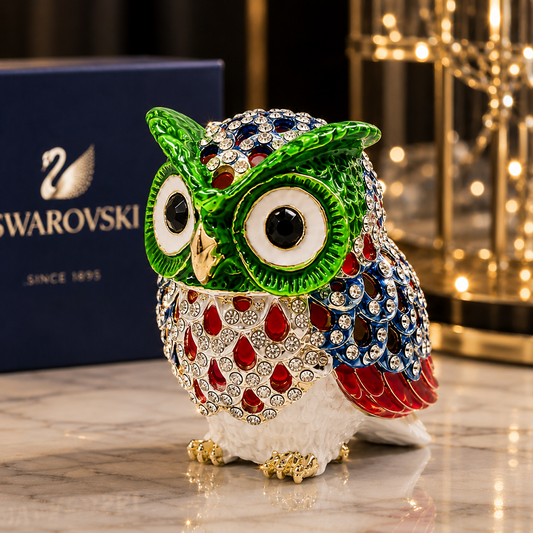 Swarovski Taşlı Baykuş Biblo | Renkli Kristal Görünümlü Dekoratif Baykuş Objesi