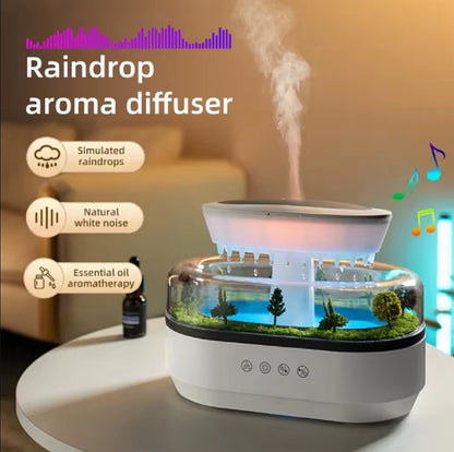 Yeni Simüle Yağmur Damlası Aromaterapi Difüzör Orman Yeşil Manzara Esansiyel Yağı Nemlendirici Doğal Beyaz Gürültü Müzik