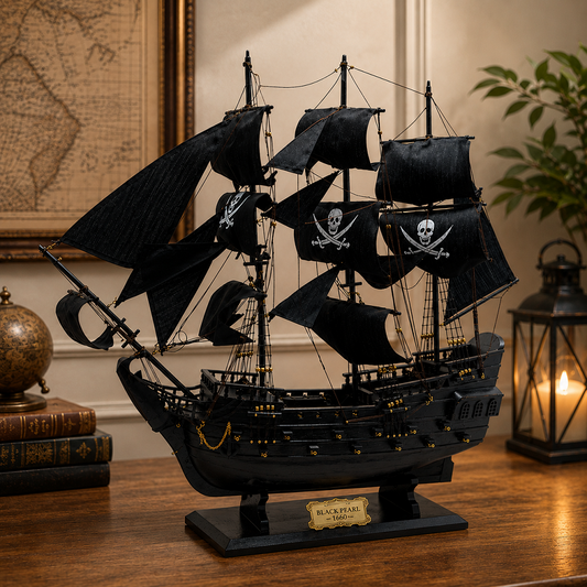 Black Pearl Dekoratif Korsan Gemisi Maketi | Büyük Boy Siyah Yelkenli Gemi Biblosu