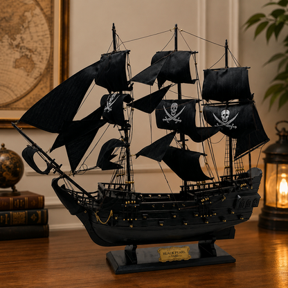 Black Pearl Dekoratif Korsan Gemisi Maketi | Büyük Boy Siyah Yelkenli Gemi Biblosu