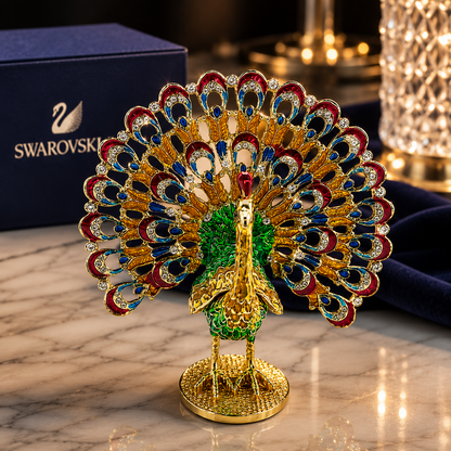 Swarovski Taşlı Tavus Kuşu Biblo | Lüks Dekoratif Kristal Görünümlü Obje