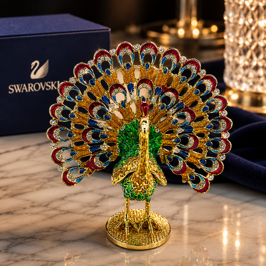 Swarovski Taşlı Tavus Kuşu Biblo | Lüks Dekoratif Kristal Görünümlü Obje