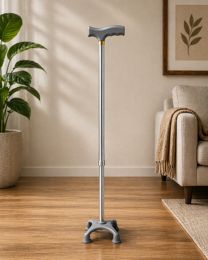 Metal 4 Ayaklı Ayarlanabilir Destek Bastonu T Saplı Ergonomik Kaymaz Taban 102 Cm