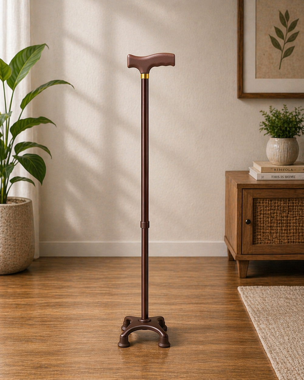 Metal 4 Ayaklı Ayarlanabilir Destek Bastonu T Saplı Ergonomik Kaymaz Taban 102 Cm
